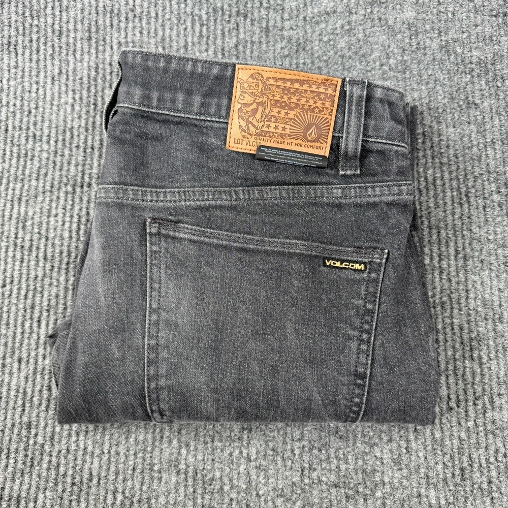 Volcom Vorta Jeans Mens 34 (36x31 ACTUAL) Slim Straight Gray Denim Dark Wash